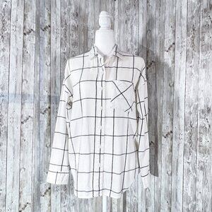 Women's Old Navy Flannel Top | Cream/Gray | Button Up | Small | Boyfriend Style